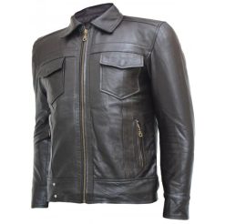 Zipper Men's Brown Leather Jacket - Top Notch SI-112