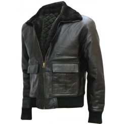 Brad Pitt Black Bomber Leather Fur Jacket SI-204