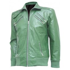 Green Bomber Men's Studded Leather Jacket SI-214