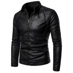 High Collar Leather Jacket Men SI-114