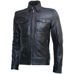 Slim Fit Men's Biker Black Leather Jacket SI-129