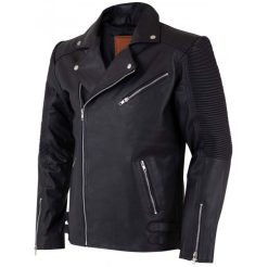 Men's Retro Leather Motorcycle Jacket in Black SI-101