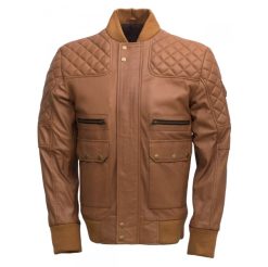 Men Tan Bomber Leather Quilted Jacket - Abbronzatura SI-217