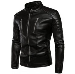 Men's Stand Up Collar Leather Jacket SI-135