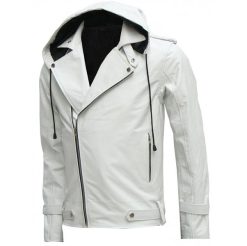 Modern Men's White Hooded Leather Jacket SI-126
