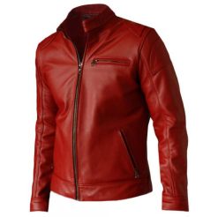 Soft Elegant Men's Red Leather Biker Jacket SI-106