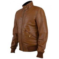Tan Leather Bomber Jacket Men SI-209